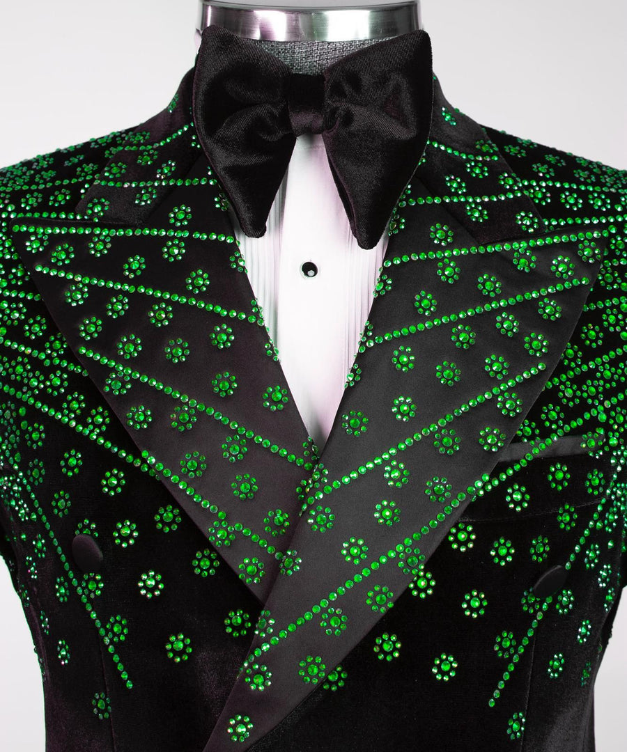London Classic Black-Green Velvet Double breasted Suit.