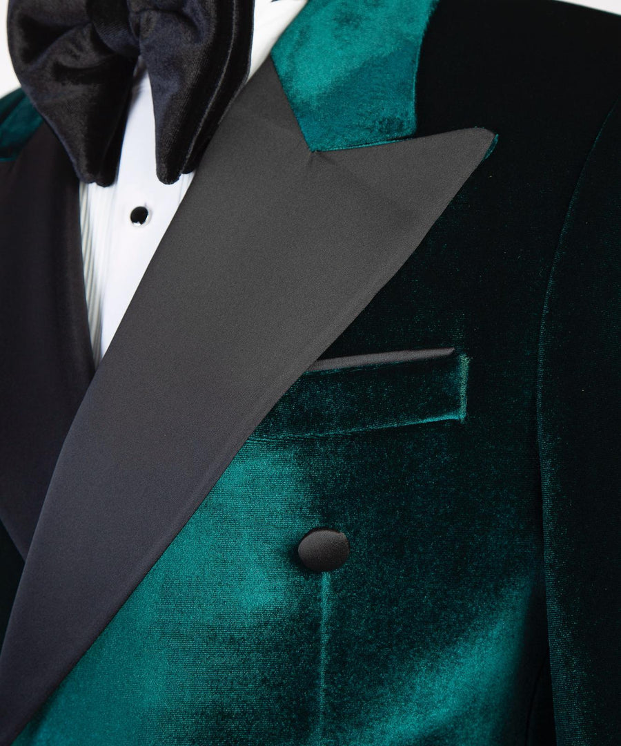 Green-Black Velvet double-breasted Suit