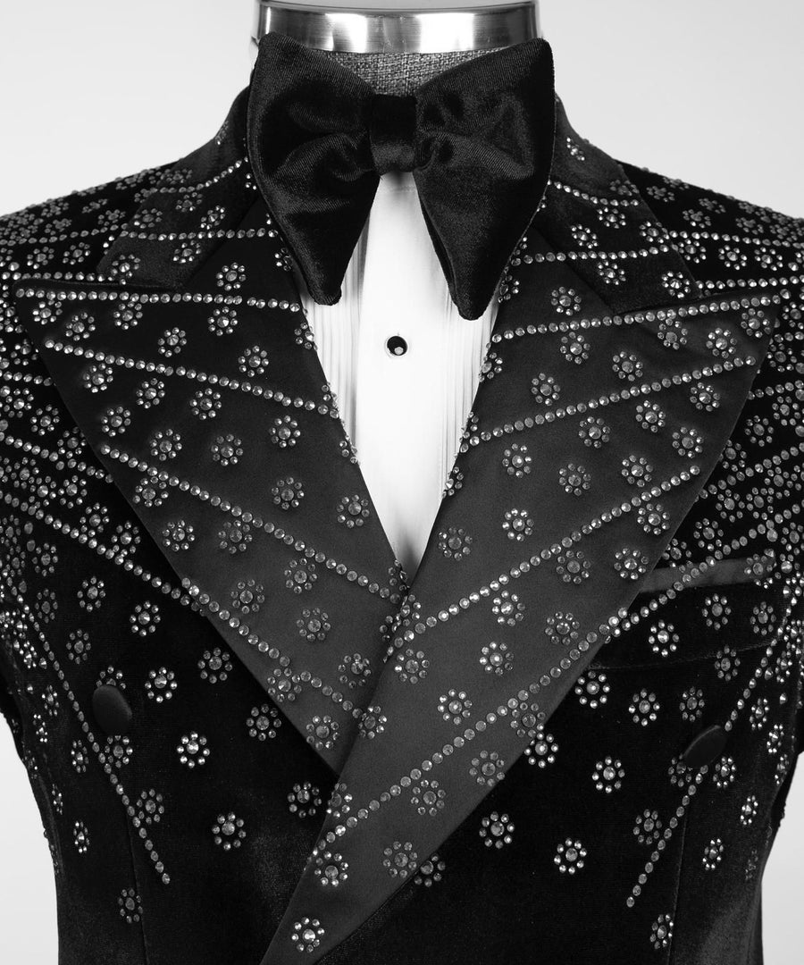 London Black Velvet Double breasted Suit