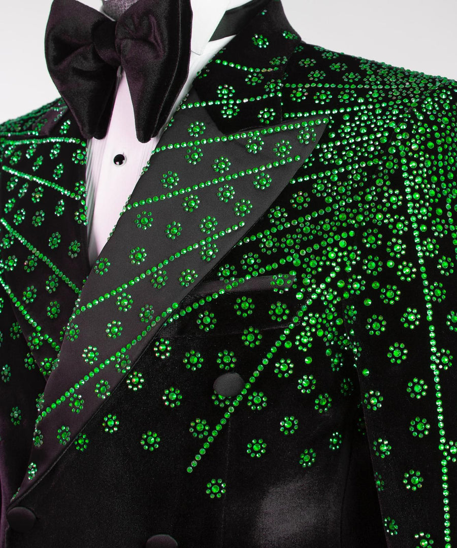 London Classic Black-Green Velvet Double breasted Suit.