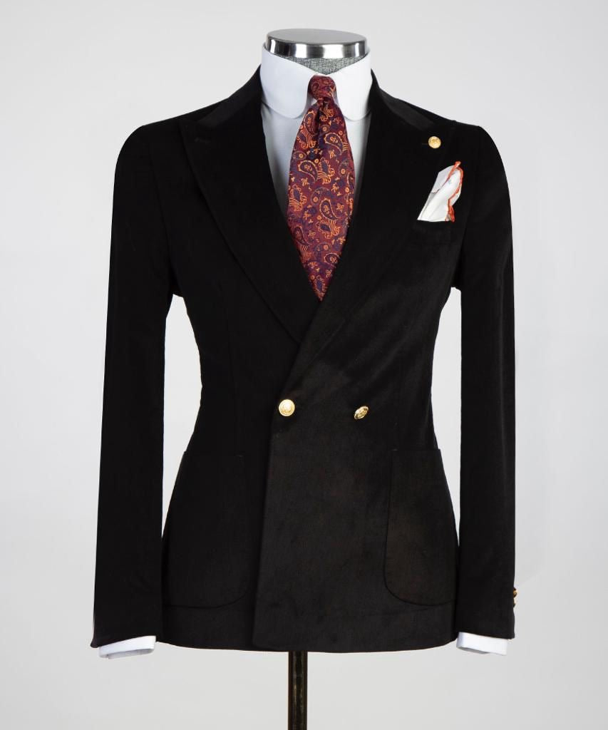 Black corduroy Double breasted Suit