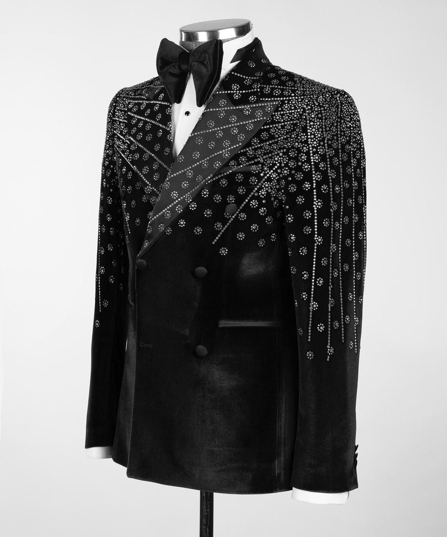 London Black Velvet Double breasted Suit