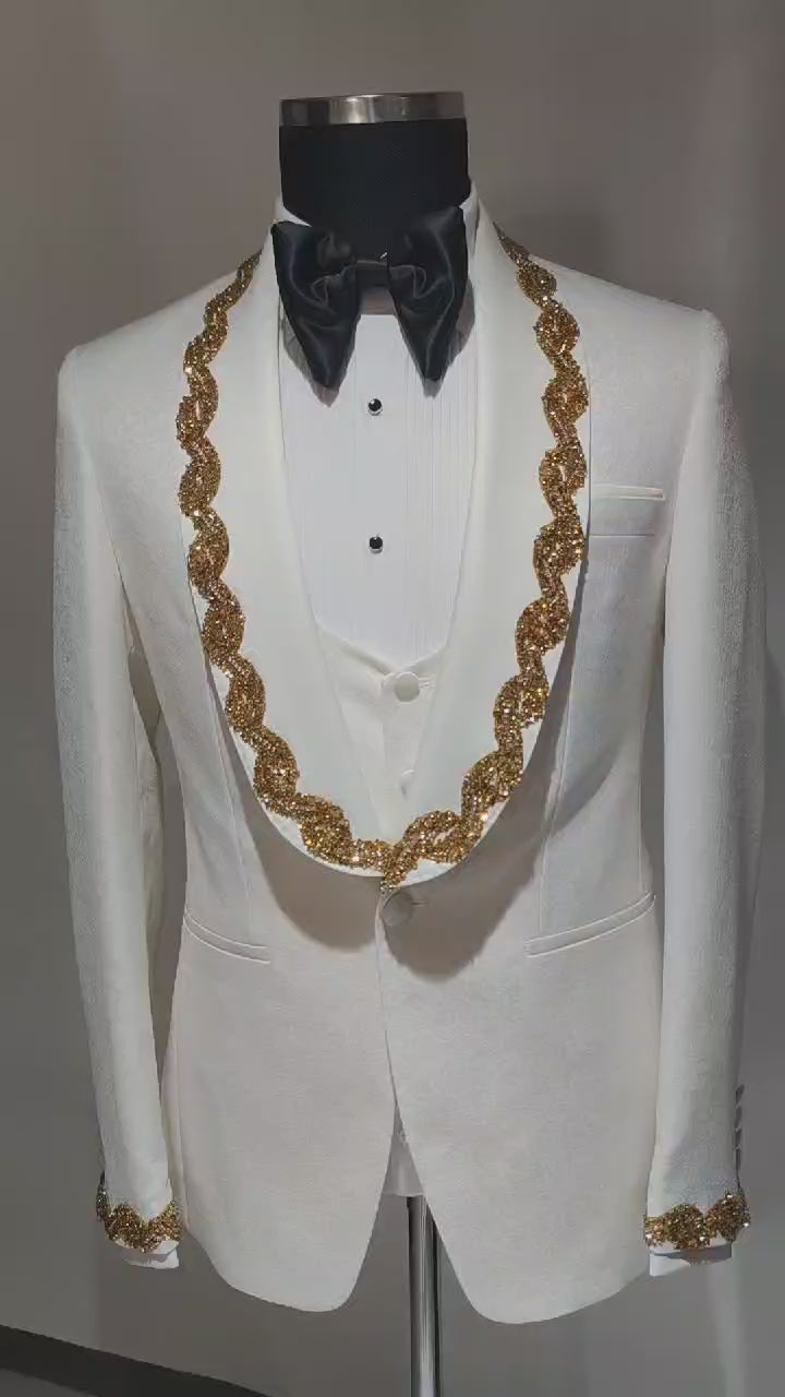 White Custom Crystal 3p Tuxedo