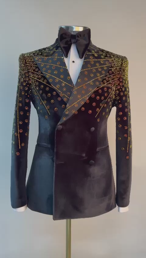 London Black&Gold Velvet Double breasted suit