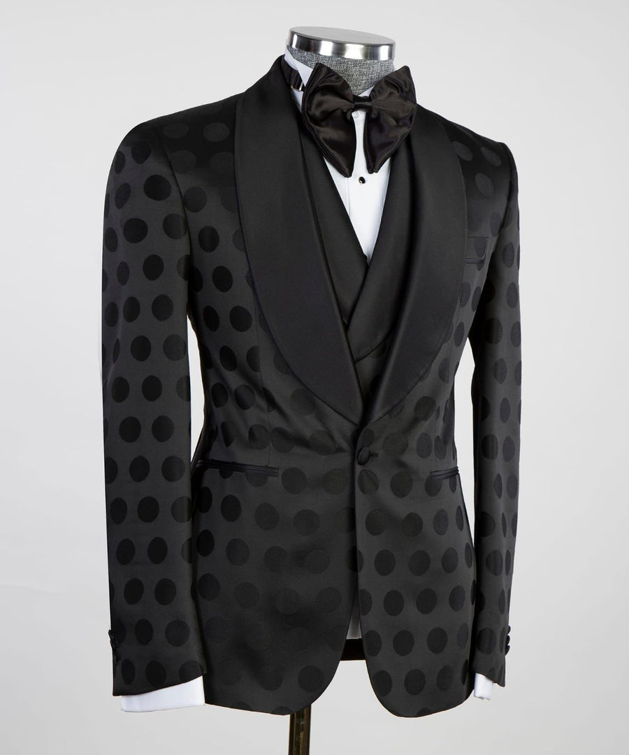 Black Dotted 3P Suit